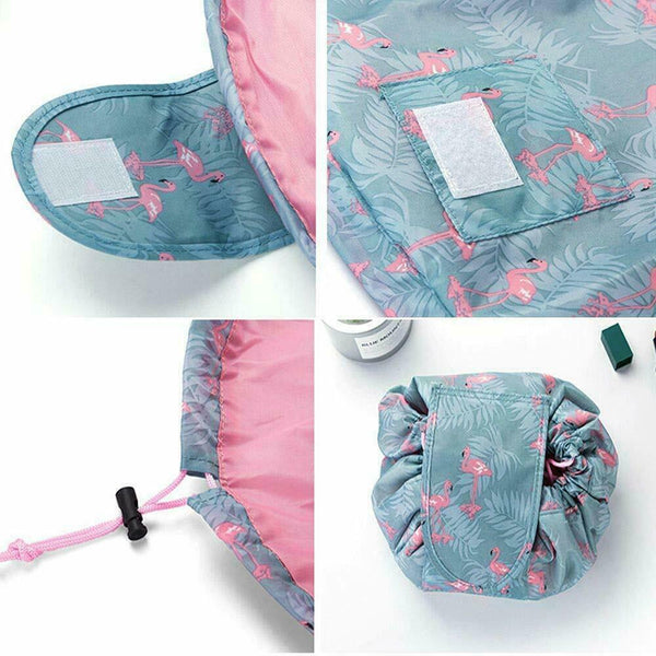 Grey Flamingo Lazy Cosmetic Bag Printing Drawstring Makeup case Storage Bag Portable Travel - Lets Party