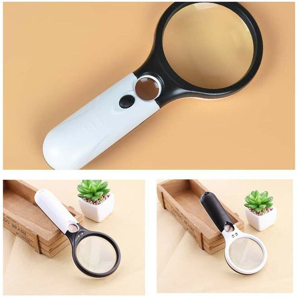 45X Handheld Magnifier Reading Magnifying Glass Jewelry Loupe With 3 LED Light - Lets Party