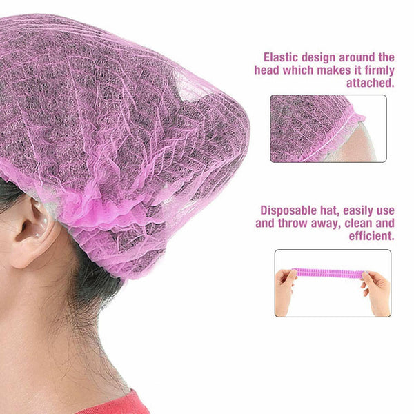 100x Blue Disposable Hair Net Cap Non Woven Anti Dust Stretch Elastic Work Hat Cover - Lets Party