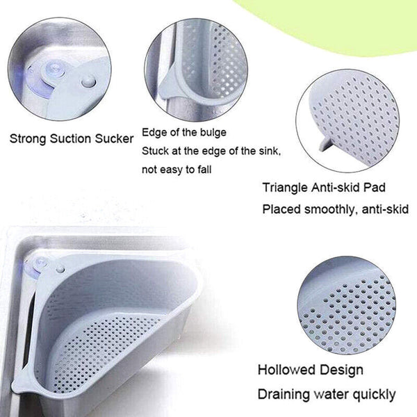 Grey Triangle Sink Kitchen Storage Drain Basket Rack Shelf Holder Strainer Organizer - Lets Party