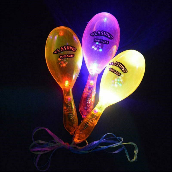 10X LED Light Up Maracas Flashing Lanyard Neon Shake Toy Cheering Party Concert - Lets Party