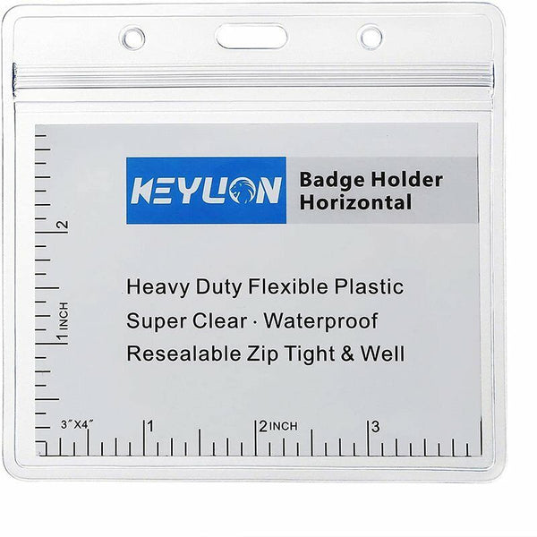 Vinyl Horizontal ID Card Holders Landscape Clear Badge Work Pouch PVC Zip