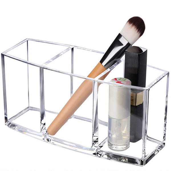 3 Slot Makeup Brush Holder Organizer Clear Cosmetic Brushes Acrylic Storage Case