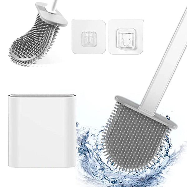 Bathroom Silicone Bristles Toilet Brush Holder Cleaning Brush Set New/ Soap Dish - Lets Party