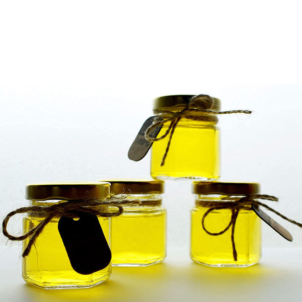 50Pack 45ml Hexagon Mini Glass Honey Jars with Wood Dipper Gold Lid Bee Pend AU