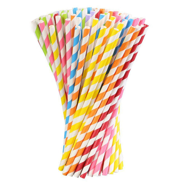 25X Colourful Paper Drinking Straws Straw FOIL Metallic Striped Party Wedding DI