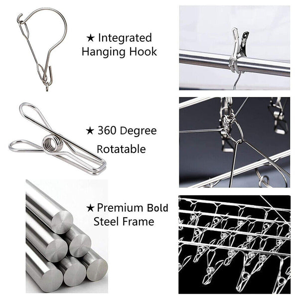 30 Pegs Stainless Steel Hanger Airer Dryer Rack Laundry Sock Underwear Clothes