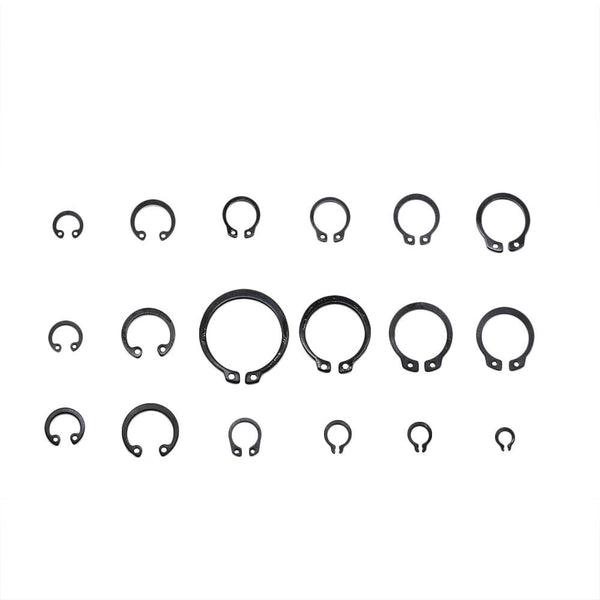 225Pcs 18Sizes C-Clips Snap Ring Heavy Duty Retaining Set  Assortment Black Ring