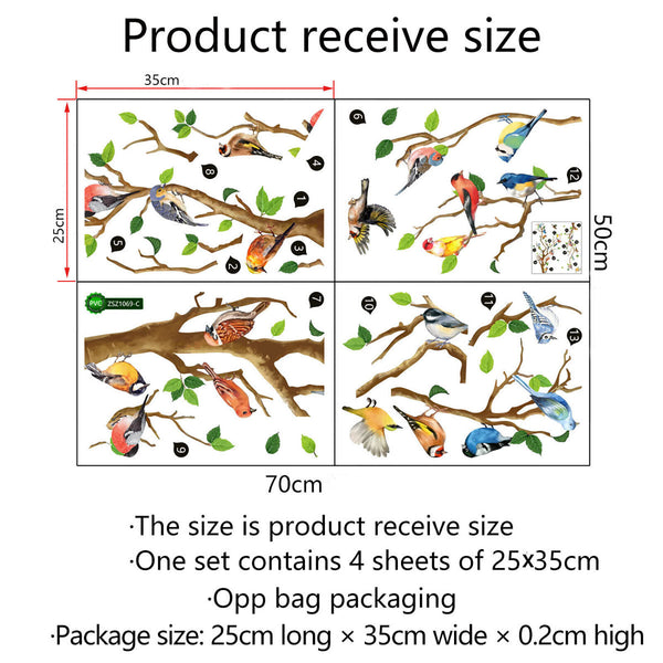 8pcs 130cm Removable Wall Stickers Birds on Tree Branch Wall Decor Decal Home