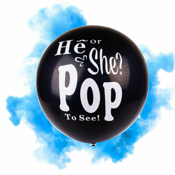 Gender Reveal Jumbo Baby Shower Balloons Powder Pink Blue He or She Pop To See