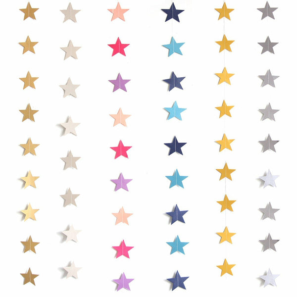 2x 4M Gold Silver Paper Star Hanging String Garland Party Wedding Birthday Decor