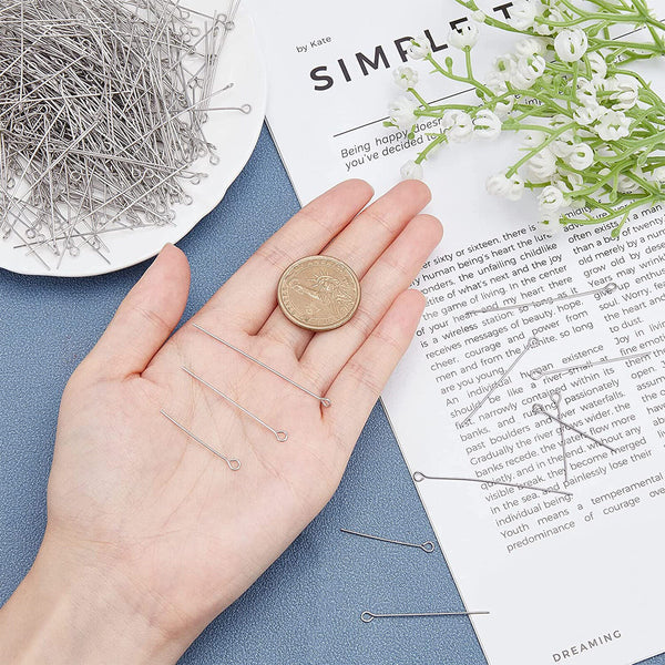 200pcs Eye Pins Silver Plated Alloy 50mm long 0.7mm dia Jewellery Making Earring