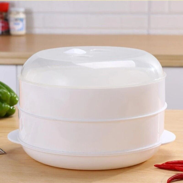 Microwave Steamer 2 TIER Double layer Cooking Meals Vegetables Kitchen Appliance