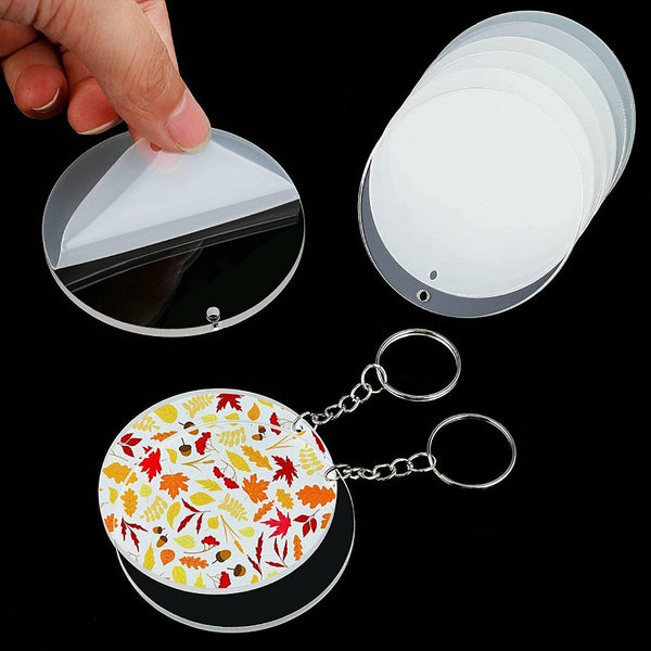 180X Clear Acrylic Circle Discs Keychain Blanks Tassel Pendant Key Ring Kit DIY