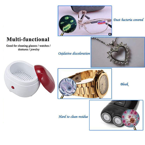 Ultrasonic Mini Jewelry Cleaner Gold Silver Necklace Rings Watches Coin Cleaning