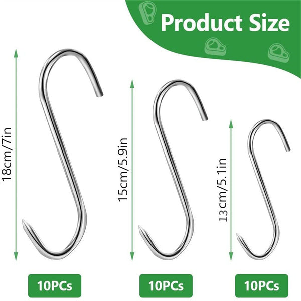 30Pcs S-Shaped Meat Hook Heavy Duty Stainless Steel Butcher Hooks Hanging Beef