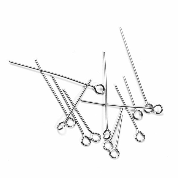 200pcs Eye Pins Silver Plated Alloy 50mm long 0.7mm dia Jewellery Making Earring