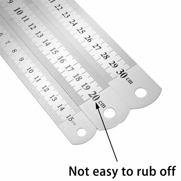 3PCS Metal Ruler Stainless Steel Double Sided 15/20/30CM Precision School Office