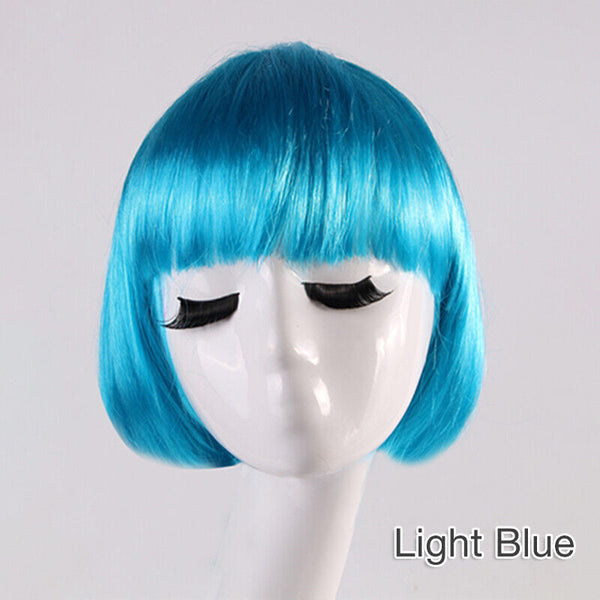 Womens Short Straight BOB Sleek Hair with bang Synthetic Cosplay Wig Wigs Party