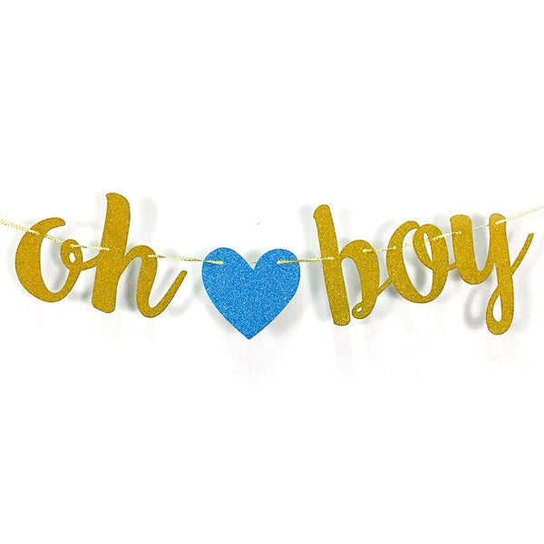Oh Baby Banner Paper Gold Glitter Heart Bunting Boy Baby Shower Party Decoration