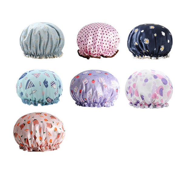 Double Layer Lux Shower Cap Bath Hat Hair Care Women Sleep Waterproof Reusable
