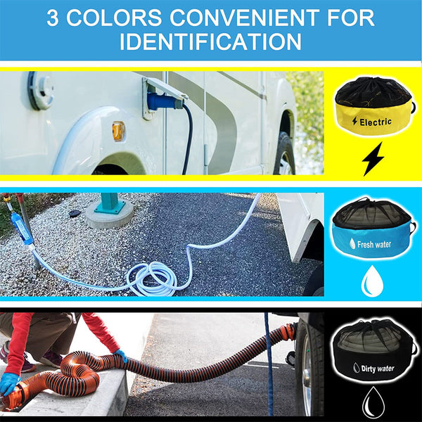 3xHose Storage Bag Caravan Camping RV Cable Cords Organizer Water Hose Accessory
