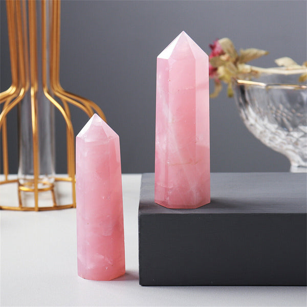 7~8cm Natural Pink Rose Quartz Crystal Wand Point Healing Mineral Stone Artwork