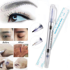 Microblading Tattoo Eyebrow Surgical Skin Marker Pen Ruler Tattoo Piercing 2 pcs