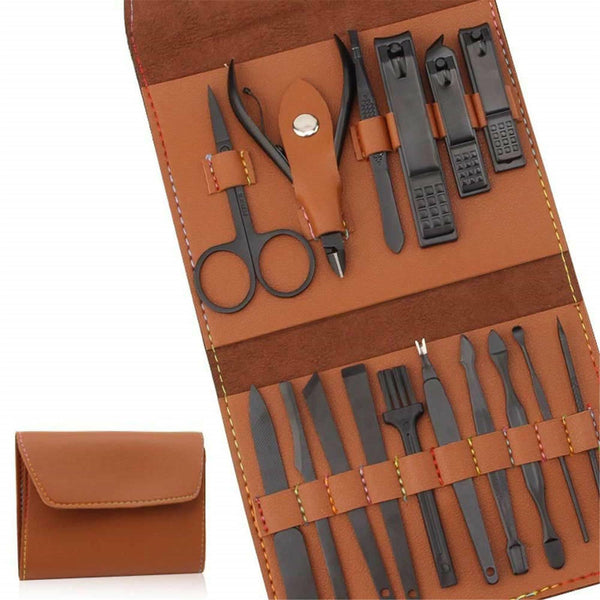 16pcs Set Manicure Pedicure Tools Nail Kit with Leather Case Gift for Men Women