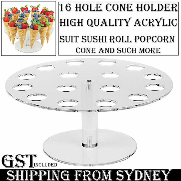 16-Hole Round Acrylic Ice Cream Cone Dessert Holder Display Stand Banquet Shelf