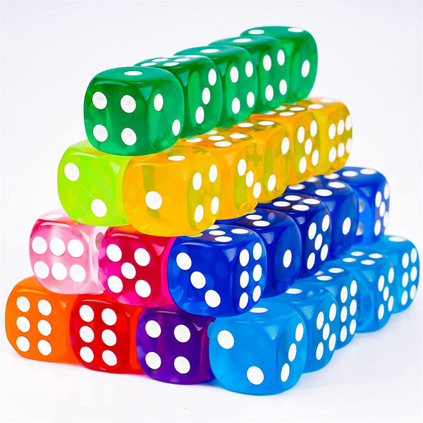 12PCS 6 Sided Games Dice Transparent Coloured Game Play Toy Bulk Board Game AUS