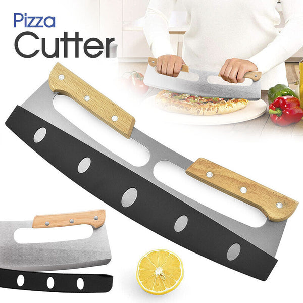 Kitchen Stainless Steel Pizza Cutter Rocker Blade Slicer 35CM +Protective Cover - Lets Party