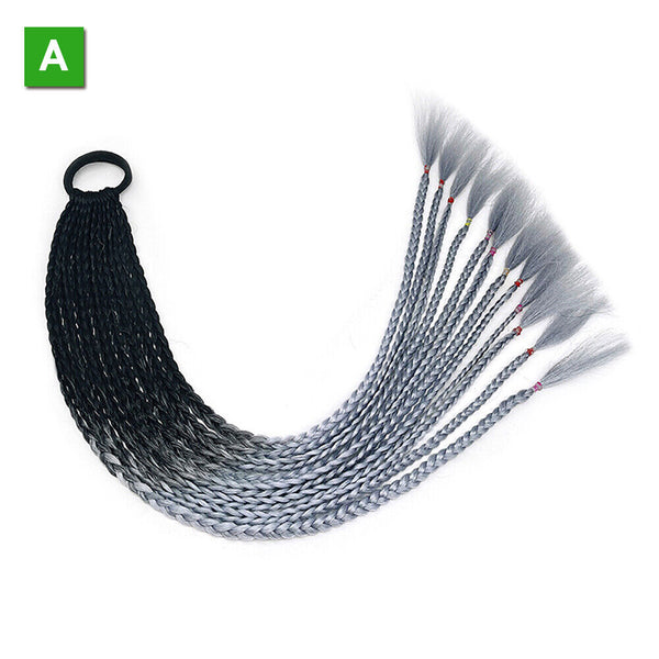 AU Long Braids Colorful Band Pigtail Synthetic Braided Ponytail Hair Extensions