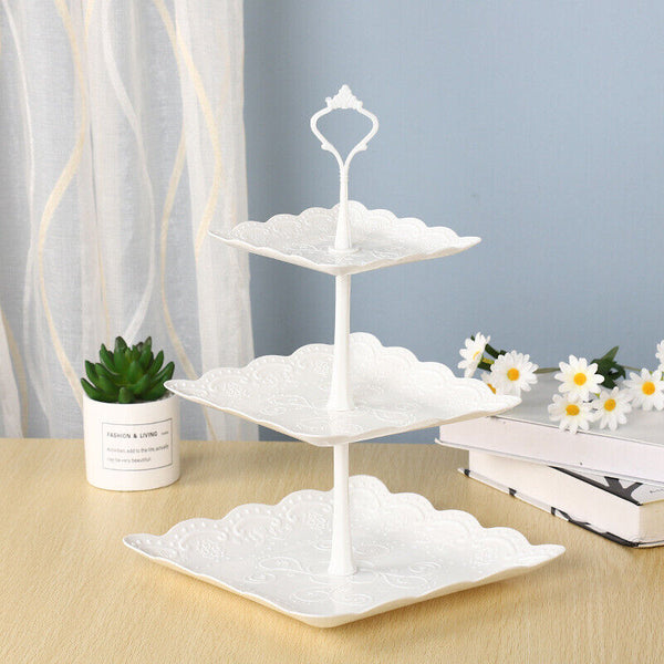3 Tier Cake Stand Cupcake Holder Set White Plastic Dessert Display Wedding Party