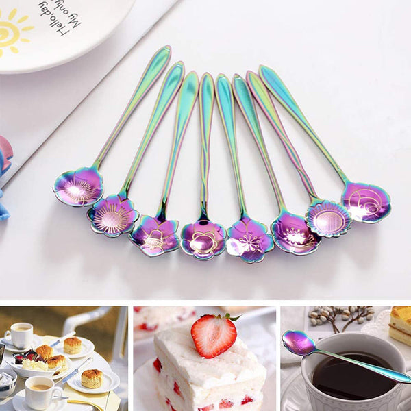 8PCs Flower Teaspoon Set Stainless Steel Spoons Tea Cake Dessert Cutlery Set AU