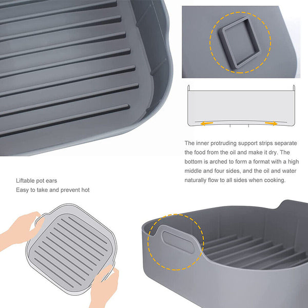 Reusable 14.5cm Grey Air Fryer Accessories Basket Silicone Pot Baking Tray Mat Oven Nonstick - Lets Party