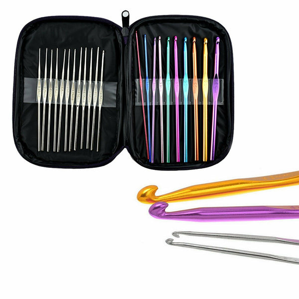 22 Size Multi Coloured Aluminium Crochet Hooks Yarn Knitting Needles Set 22 Pcs - Lets Party