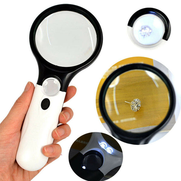 45X Handheld Magnifier Reading Magnifying Glass Jewelry Loupe With 3 LED Light - Lets Party