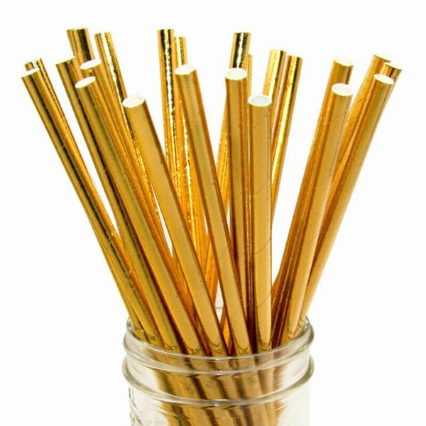 25X Colourful Paper Drinking Straws Straw FOIL Metallic Striped Party Wedding DI