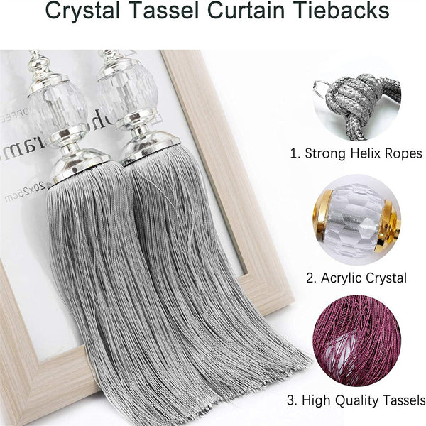 1Pair Of Curtain Holdbacks Rope Tie Backs Tassel Tieback Crystal Pearl Ball Home