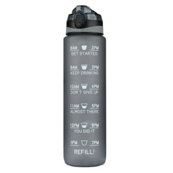 1L Water Bottle Drink Flask With Time Markings BPA Free Sport Gym Motivational