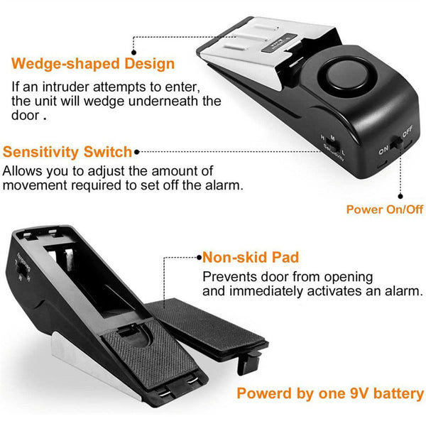 Home Door Stop Alarm Security Wedge Door Stop Alert Detection Burglar Alarm