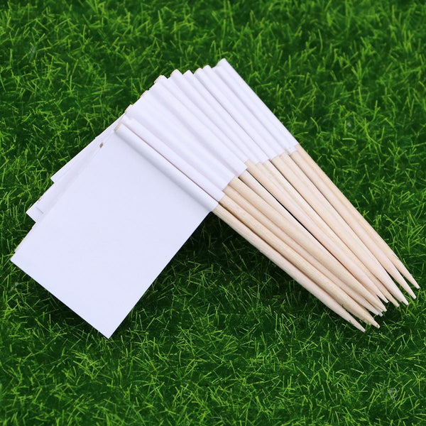 UP100X Pure White Flag Toothpick for Cooking Cupcake Party Christmas Fruit Tooth