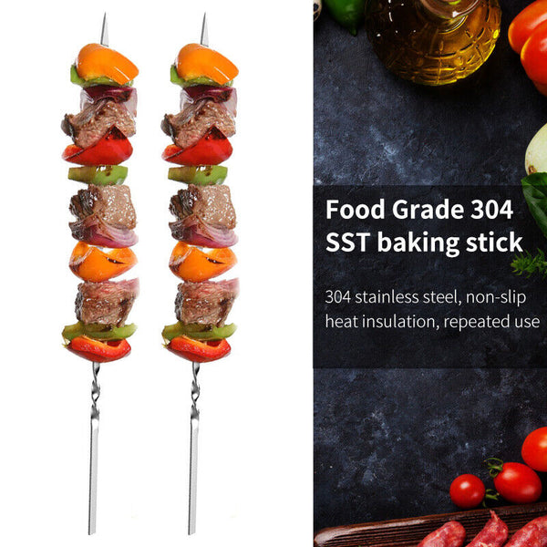 100pcs Stainless Steel Barbecue Metal Skewers Flat Needle BBQ Tools Kebab Stick