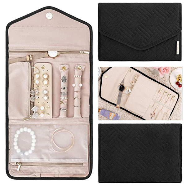 Travel Portable Jewelry Organizer Pouch Roll Foldable Jewelry Case Storage Bag