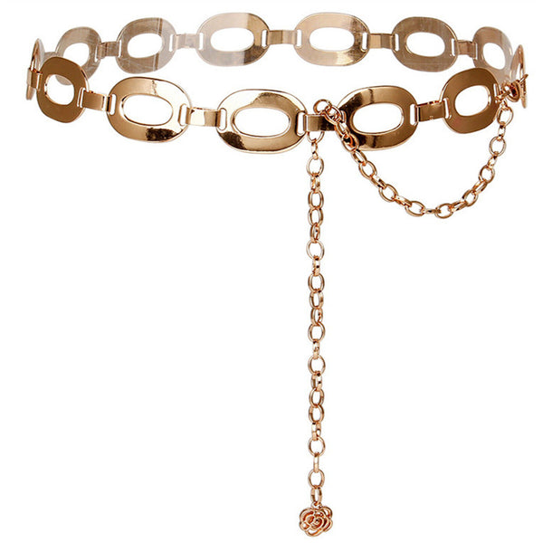 2X Women Metal Chain Retro Belt High Waist Hip Charms Waistband Body Chain adorn