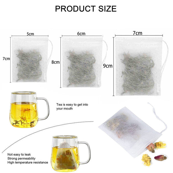 100x Empty Teabags String Heat Seal Filter Paper Herb Loose Tea Bags AU
