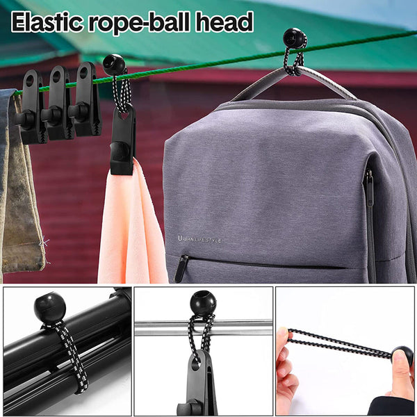 30/60X Tarp Clips Hangers Thumb Screw Camping Tent Clamps Lock Grip+Elastic Cord