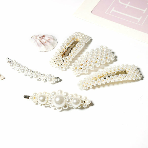 Women Girl Pearl Hair Clip Snap Barrette Stick Pin Hair Accessories Party AU