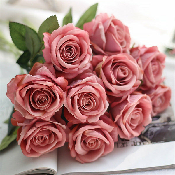 5pcs 51cm Long Stem Artificial Rose Flowers Velvet Bunch Wedding Home Bouquet AU
